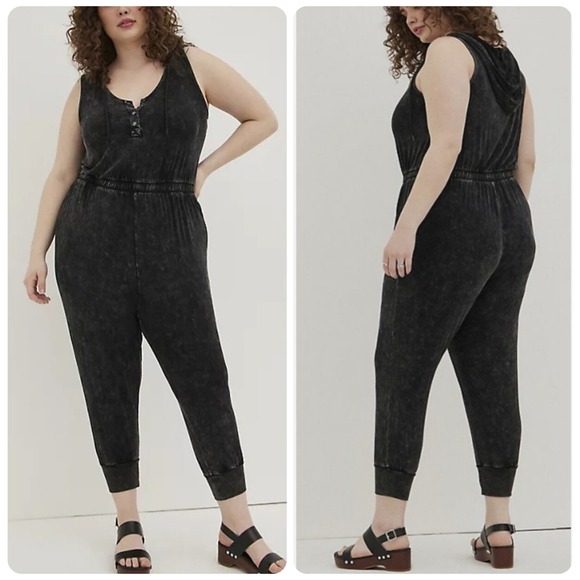 torrid Pants - TORRID Love Sick Gray Acid Wash Sleeveless Hooded Jumpsuit Women's Plus Size 1X